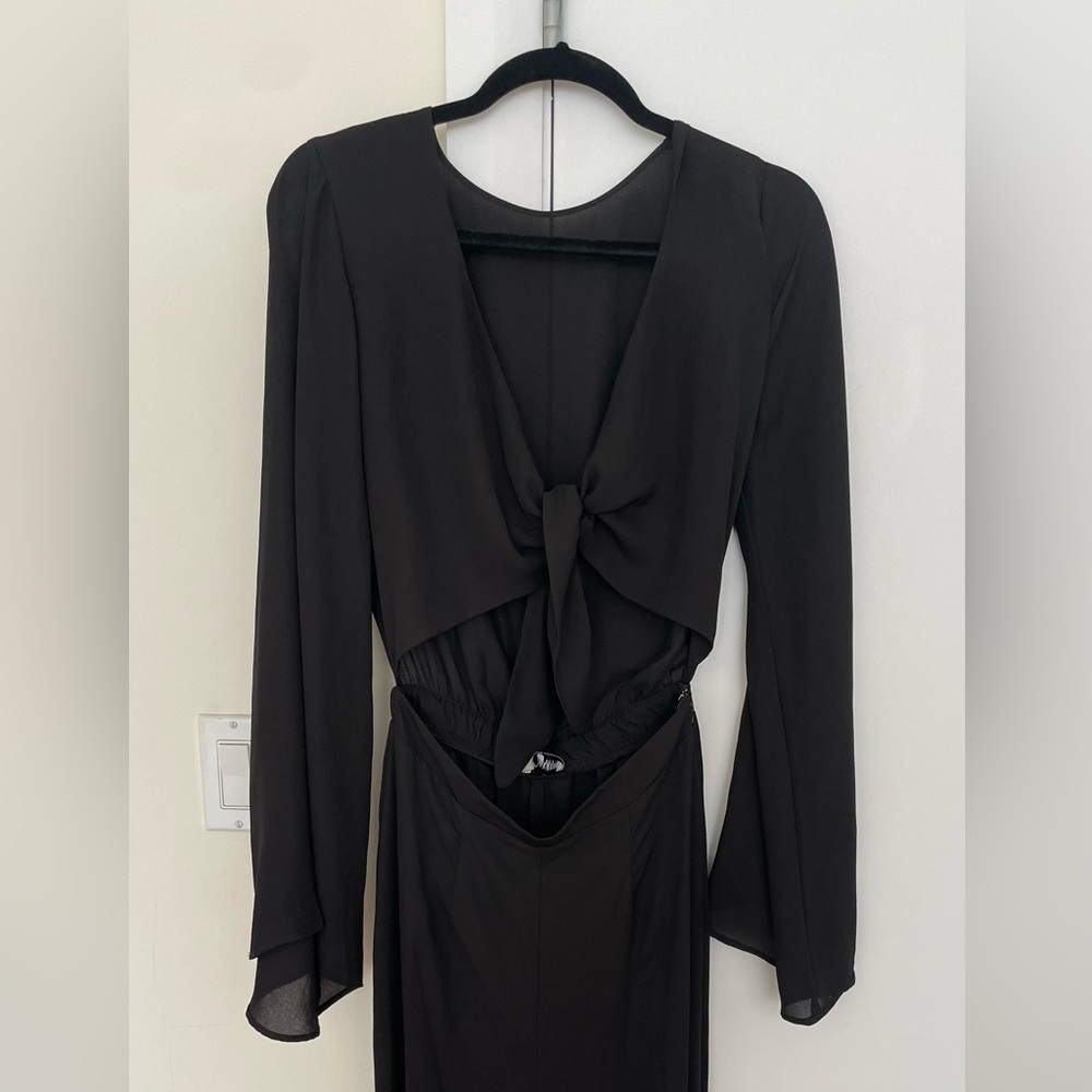 Show Me Your MuMu Black Tie-Front Long Sleeve Jumpsuit